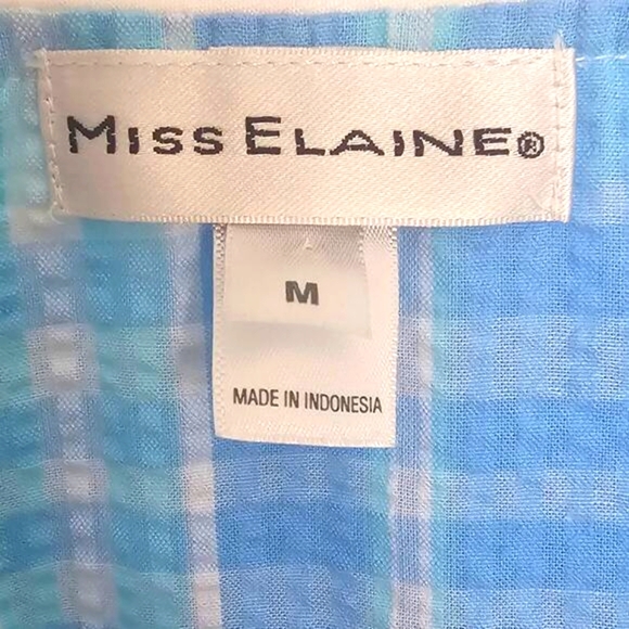 Miss Elaine Seersucker Long Robe Blue Plaid Floral Medium Loungewear Nightgown‎ - Picture 2 of 10